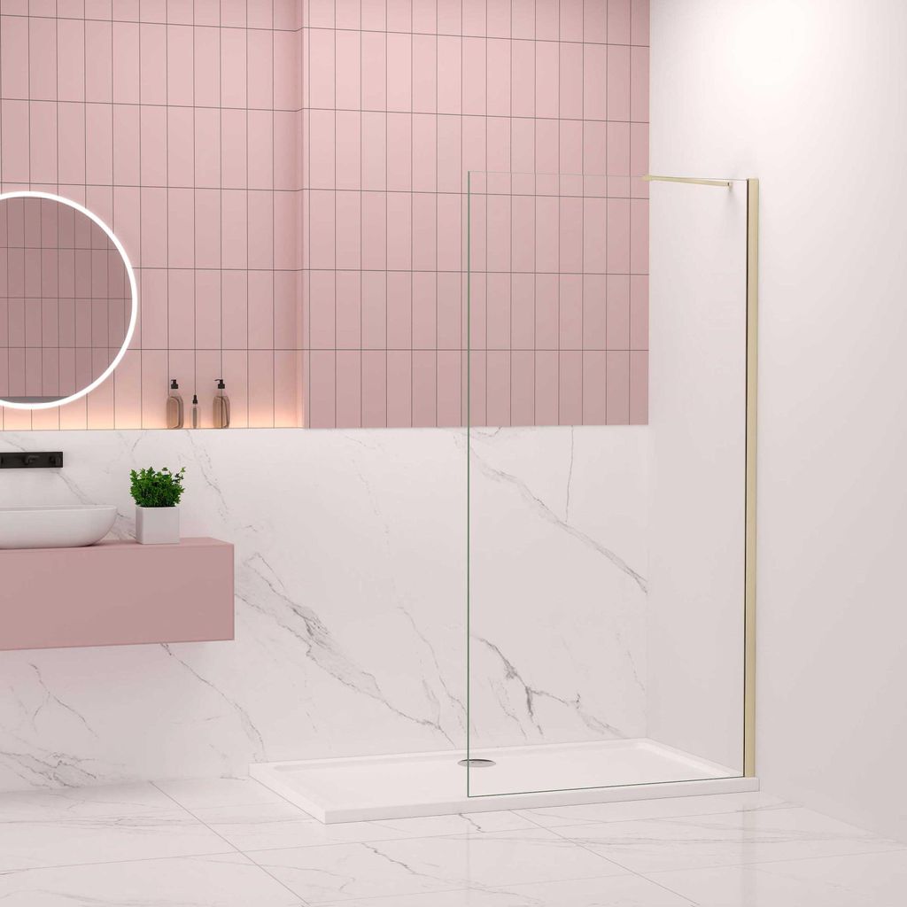 Duschspa Walk-In Dusche 100x200cm Gold gebürstet Duschwand Produktbild 