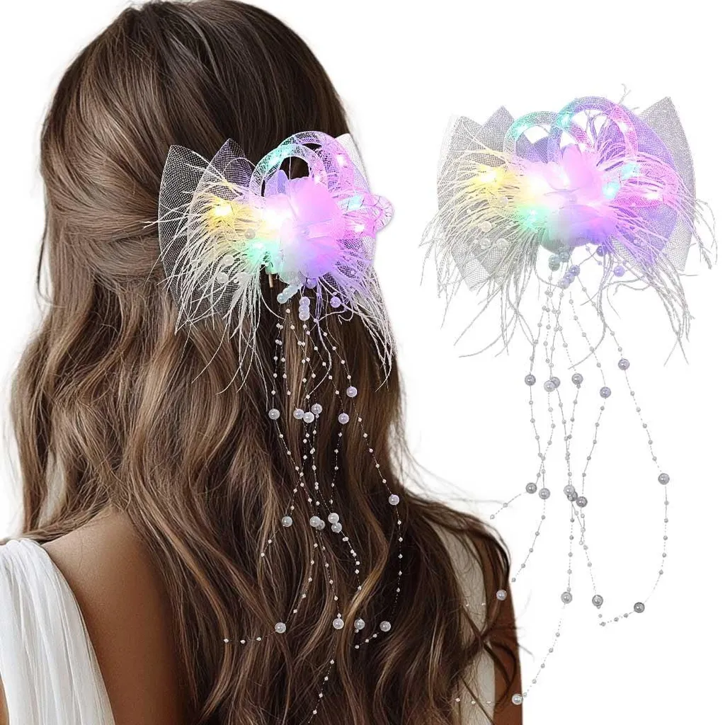Illuminez votre coiffure avec cette barrette nœud lumineuse ivoire