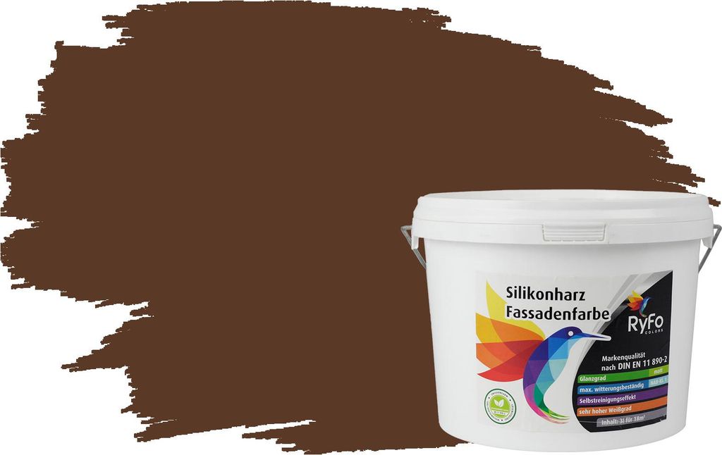 RyFo Colors Silikonharz Fassadenfarbe Lotuseffekt Trend Nussbraun 3l - bunte Fassadenfarbe, weitere Braun Farbtöne und Größen erhältlich, Deckk...
