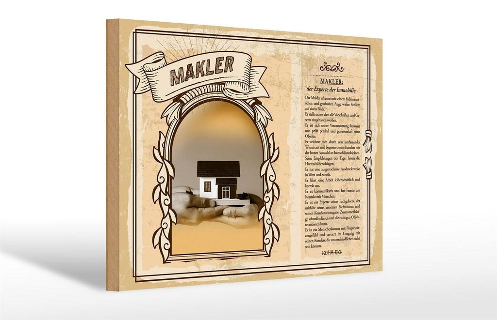 Holzschild Berufe 30x20cm Makler Experte für Immobilie
