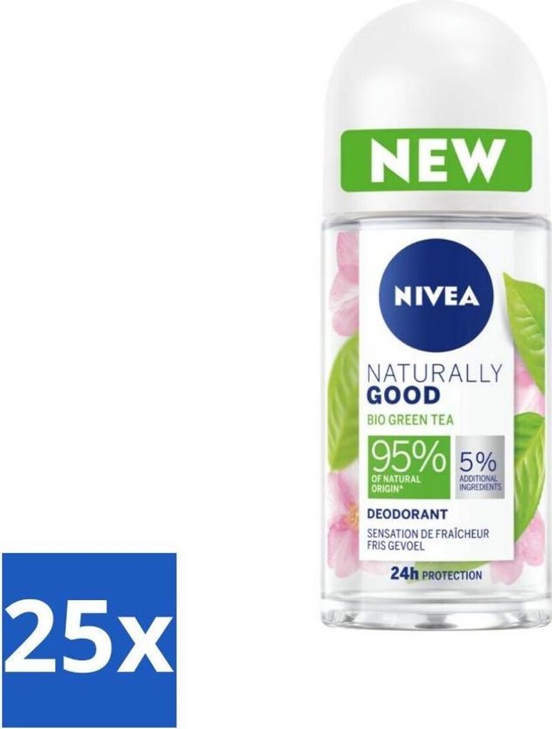 NIVEA - Deoroller - Naturally Good Green Tea - Frisches Gefühl - 24 Stunden Wirkung - 50 ml - Vorteilspack - 25 Stücke