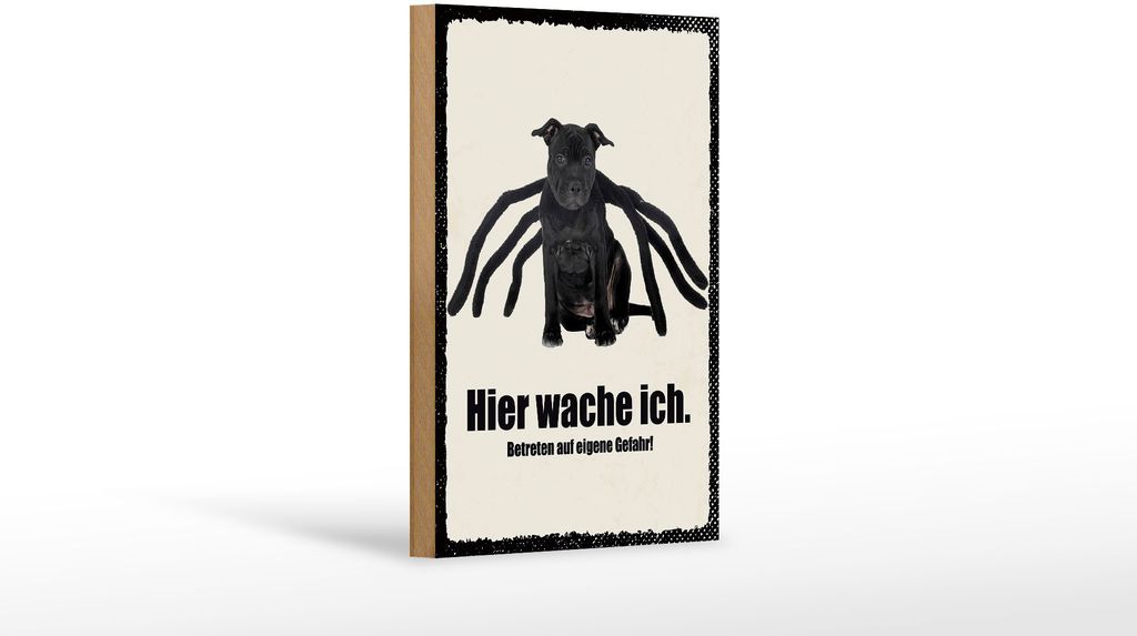 Holzschild Hinweis Hund hier wache ich eigene Gefahr, 18 x 12 cm, Holzschilder Tiere Achtung