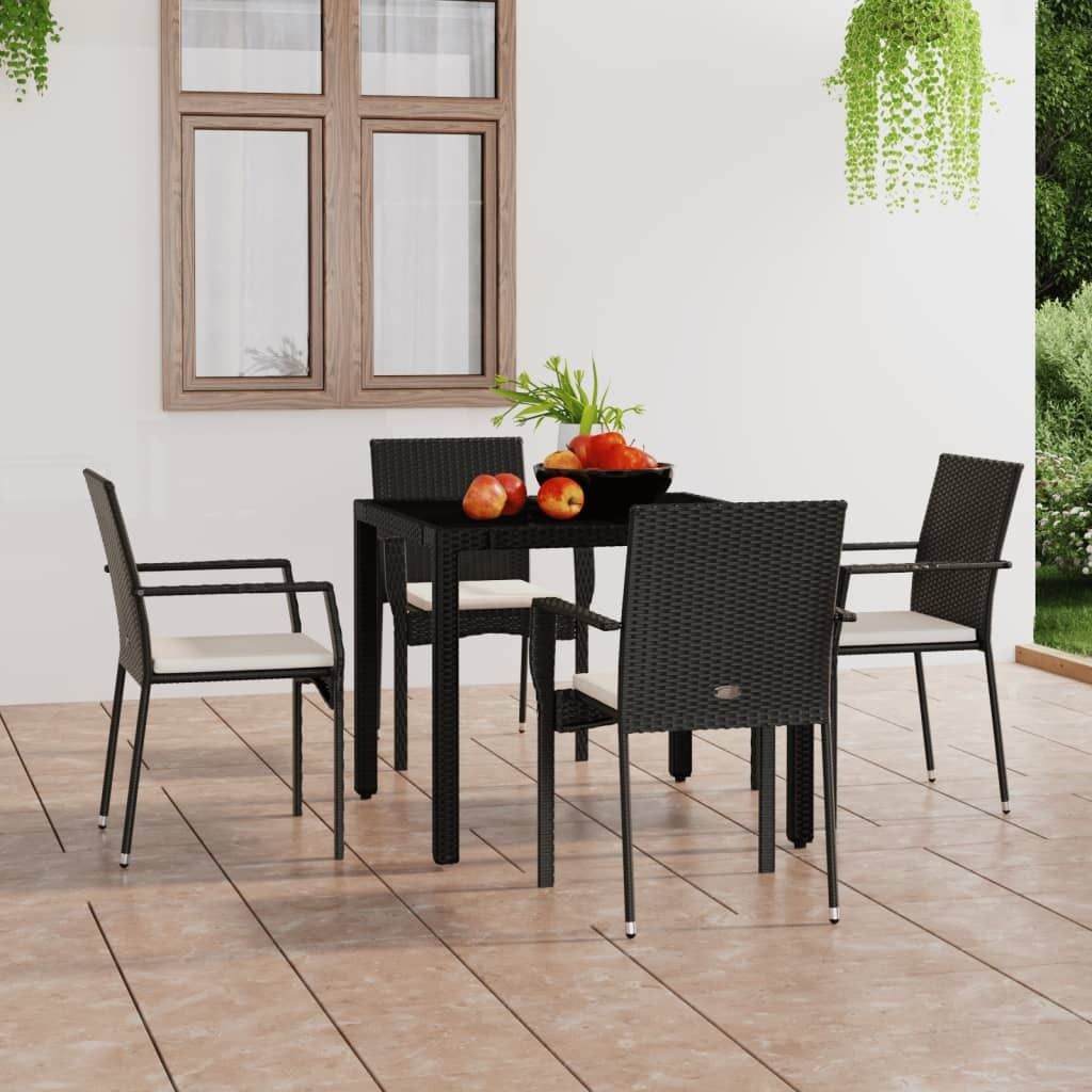 The Living Store Gartenstühle mit Kissen 4 Stk. Poly Rattan Schwarz