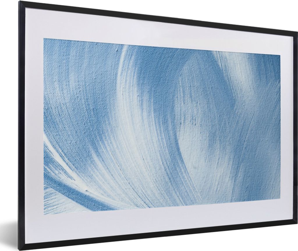 MuchoWow Gerahmtes Poster Blau - Acrylfarbe - Gestaltung 60x40 cm - Poster mit Schwarzem Bilderrahmen Wandposter Rahmen Foto Bilder - Schlafzimme...