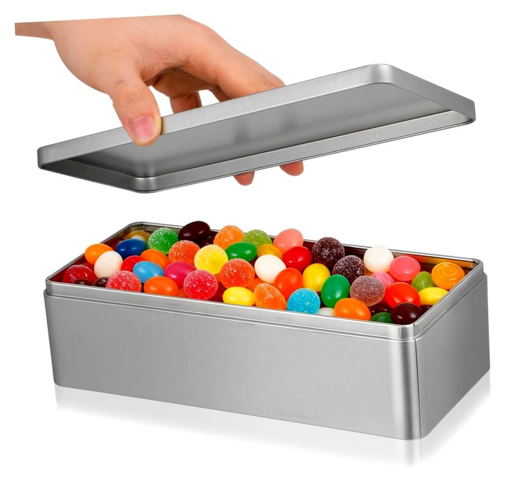 Rechteckige Metalldose aus Weißblech 23,5 x 11 x 6,5 cm Aufbewahrungsbox mit Deckel für Süßigkeiten und Teeblätter
