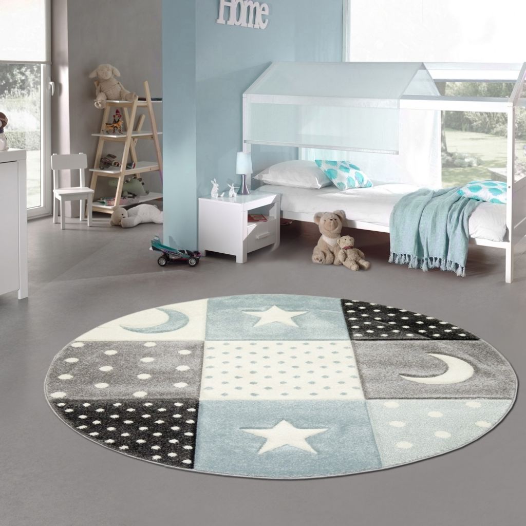 Kinderzimmer Teppich Spiel & Baby Teppich Punkte Sterne Produktbild 