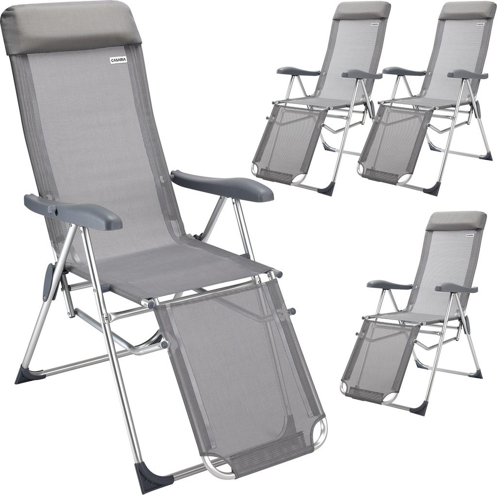 CASARIA Gartenstuhl mit Fußteil 4er Set 6fach Verstellbar Liegefunktion Alu Faltbar Klappbar Hohe Rückenlehne Campingstuhl Klappstuhl Hochlehne...