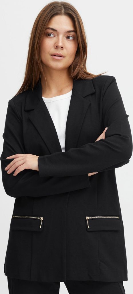 Pulz Jeans PZKIRA Blazer Damen Blazer Longblazer Jacke mit Reverskragen und Knopf mit Reißverschluss mit Stretch