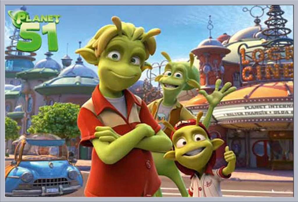 Affiche Planet 51 sous cadre Shinsuke argenté avec vitre anti-poussière