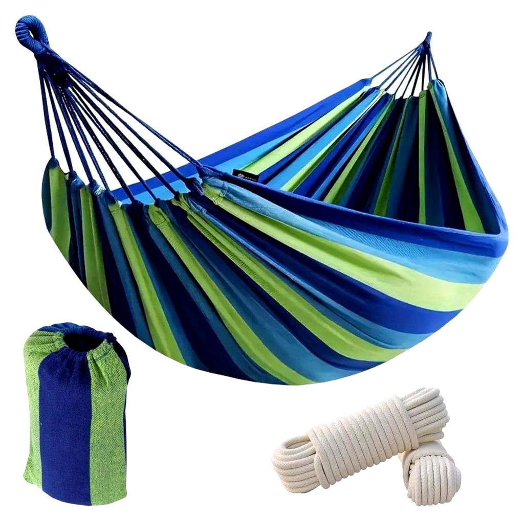 Doppelte Hängematte 260x160 cm – Brasilianische Gartenhängematte mit Tragetasche – Aus Baumwolle, Outdoor-Schaukel für 2 Personen, bis 200 k...