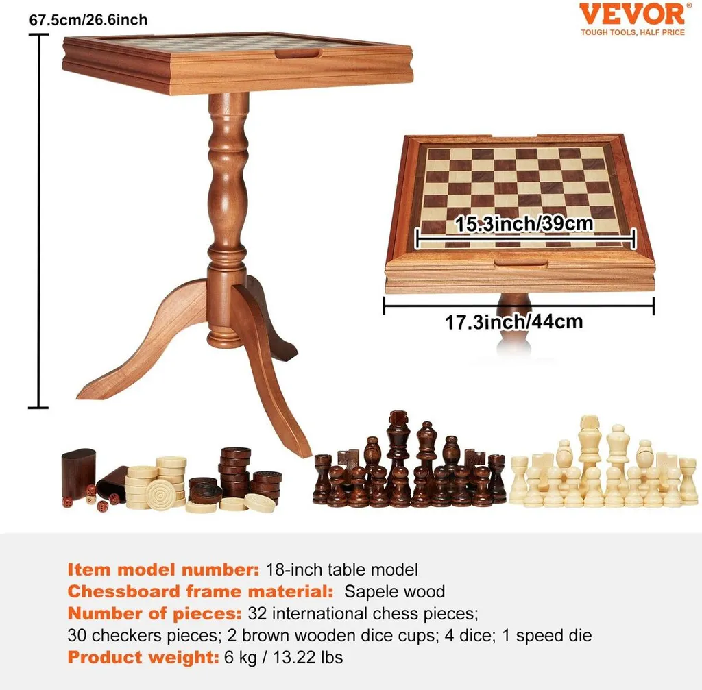 Table d'échecs 3 en 1 luxe en bois 45 cm avec backgammon et dames pro - 7