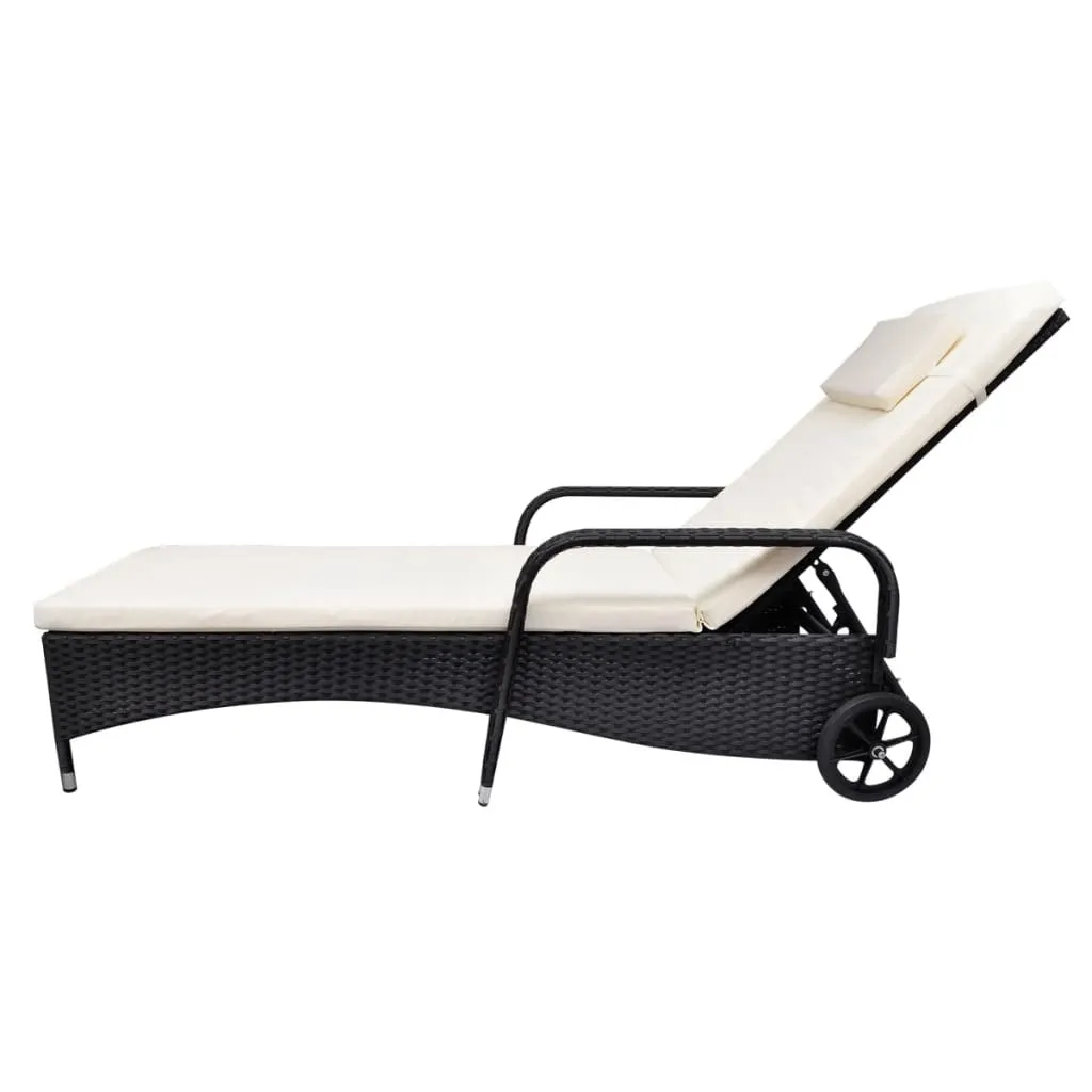 Bain de soleil ajustable en rotin noir avec roulettes et grand confort - 4