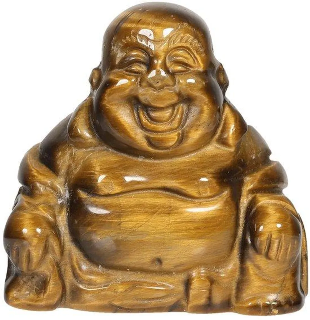 KYEYGWO Statuette Bouddha Rieur en Œil de Tigre Naturel - Pierre de Soin