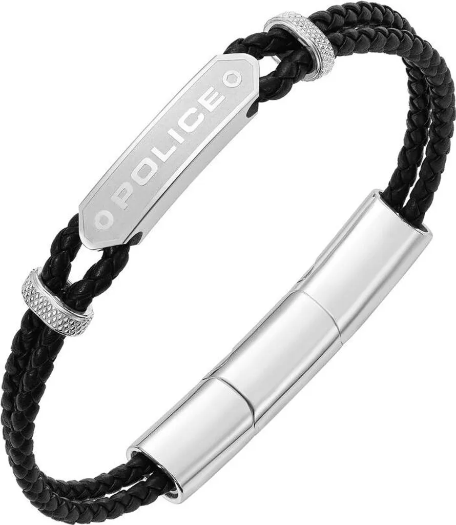 Bracelet Homme Police PEAGB0040101 Noir - Bijou Acier et Cuir Véritable