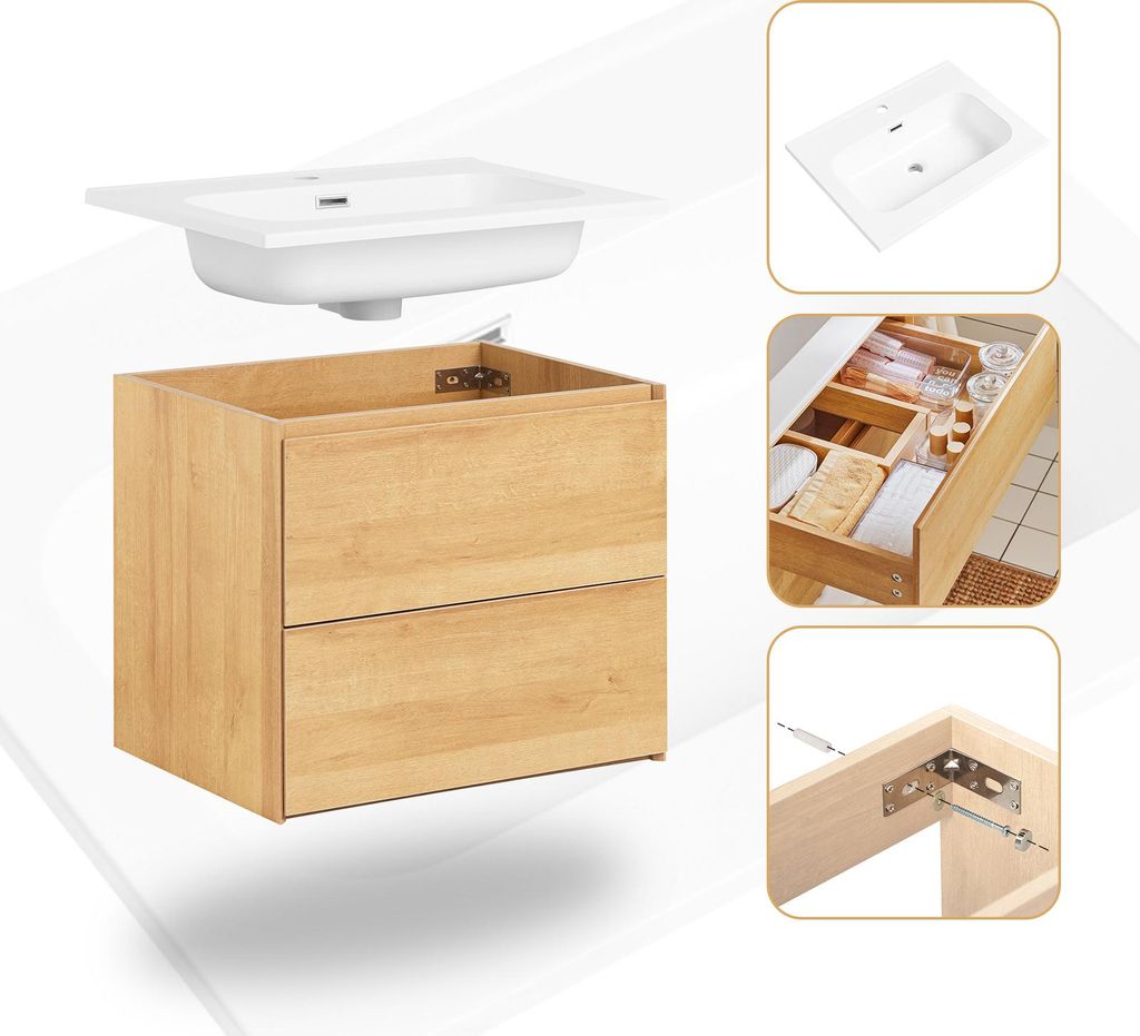 SoBuy Waschbeckenunterschrank Aufbewahrungsmöbel Hellbraun Skandinavisch BZR174-N