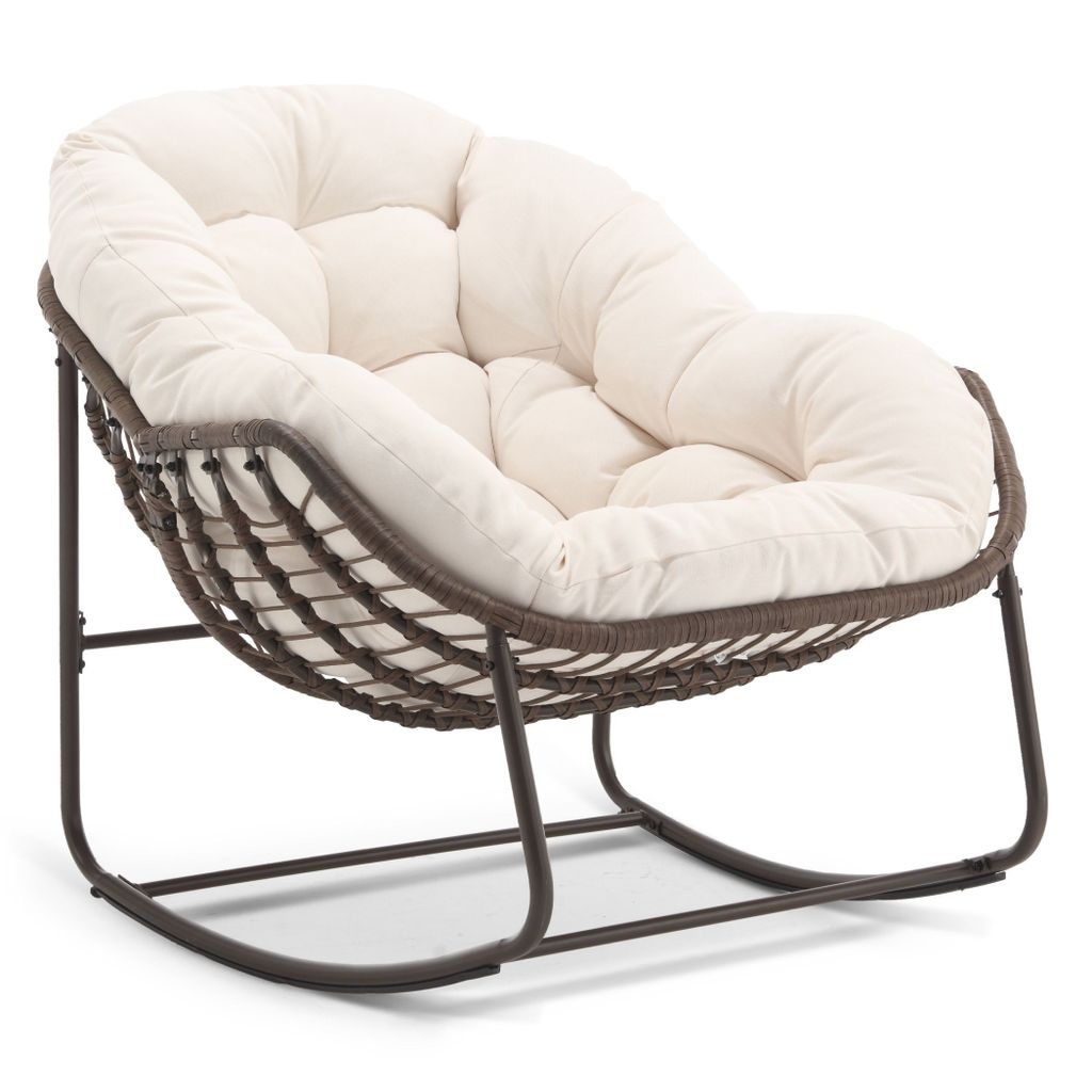 Übergroß Schaukelstuhl mit PE-Rattan-Geflecht, 15 cm dickem Produktbild 