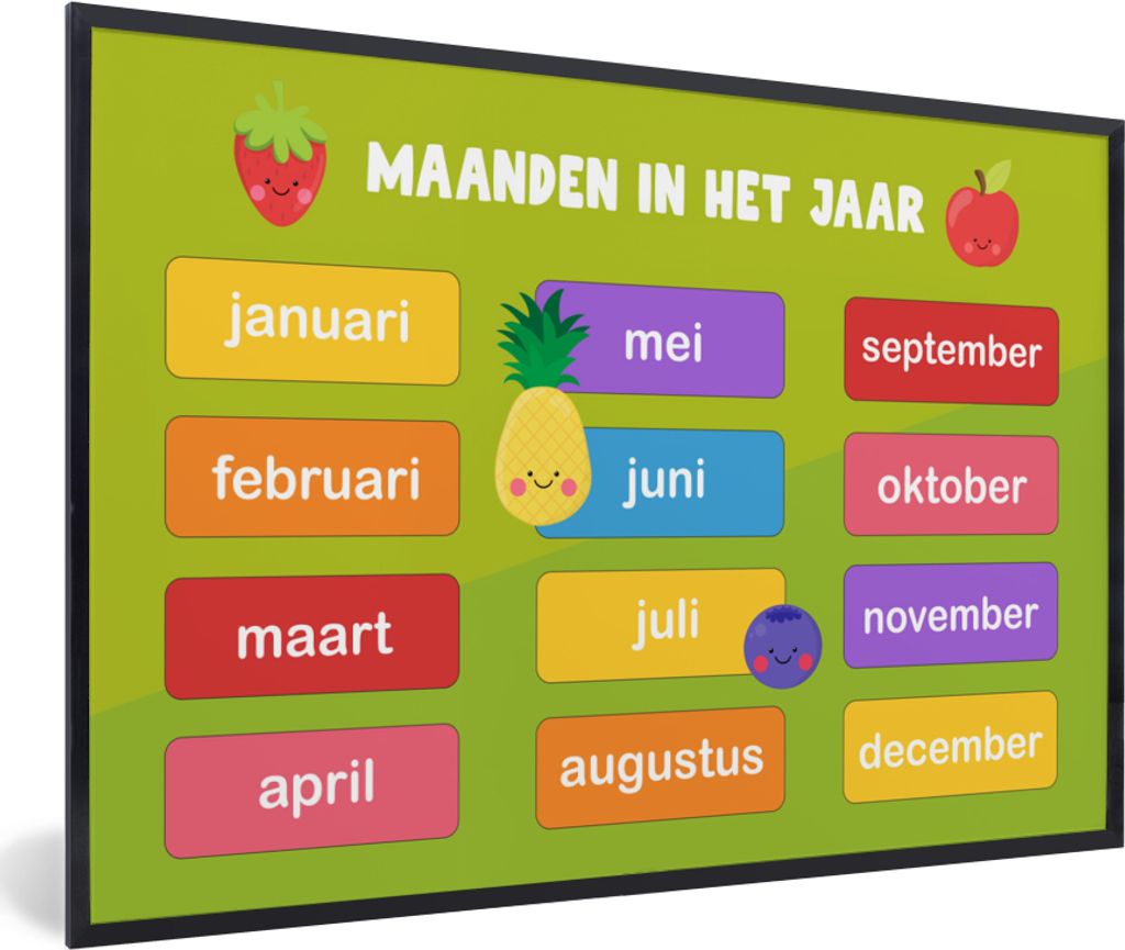 MuchoWow MuchoWow Gerahmtes Poster Kinderzimmer - Monate - Bildung - Jungen - Mädchen - Kinder - Grün - Kinder 60x40 cm - Poster mit zchwarze...