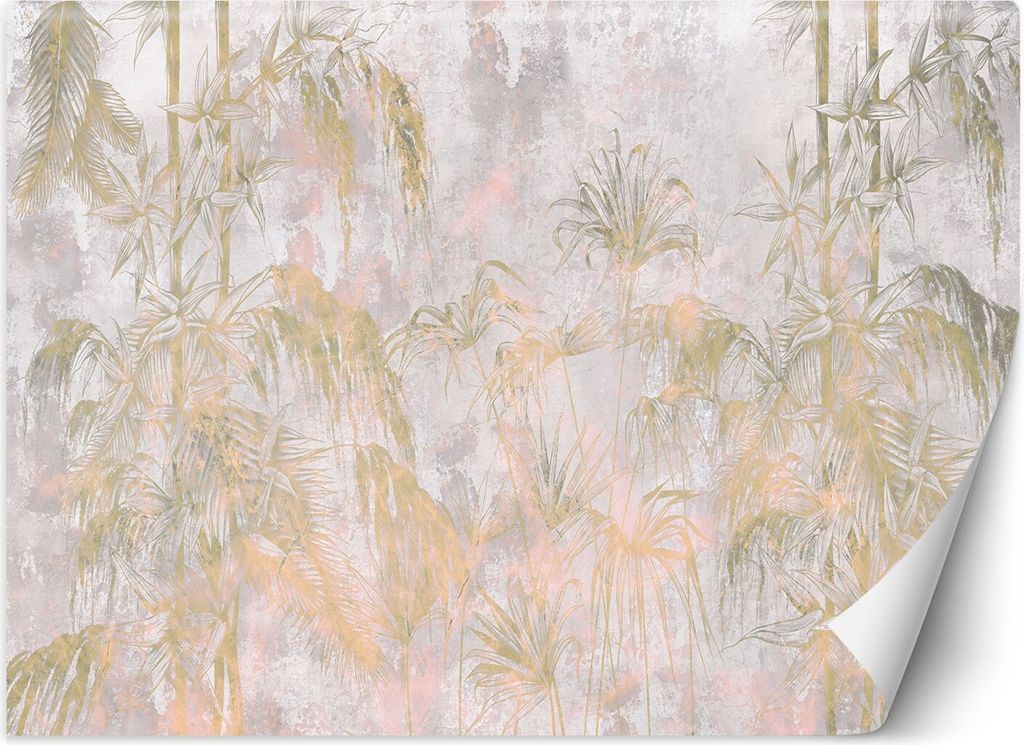 Vlies fototapete Dschungel Blätter Pflanzen Beton 400x280 cm Feeby Gold inkl. Kleber einfache Montage