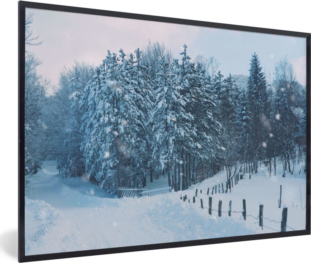 MuchoWow Gerahmtes Poster Wald - Schnee - Winter 30x20 cm - Poster mit Schwarzem Bilderrahmen Wandposter Rahmen Foto Bilder - Kunstdruck - Bild-P...