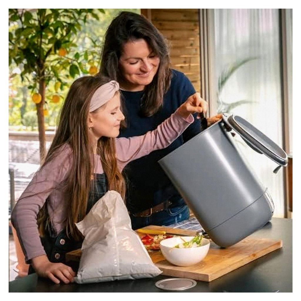 Bokashi Eimer Starterset 10,6 L - Küchenkomposter aus recyceltem Kunststoff - Bokashi Komposter mit 1 kg Ferment und Broschüre - Komposteimer zur...