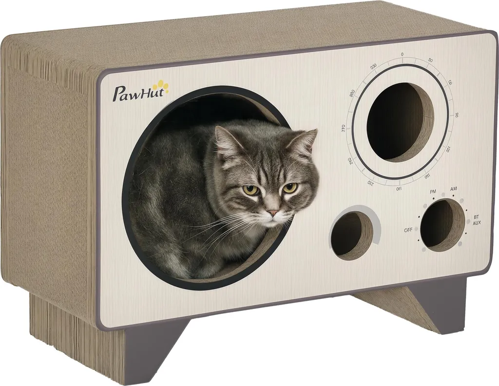 Maison de Toilette et Griffoir Chat Design Radio en Carton Recyclé