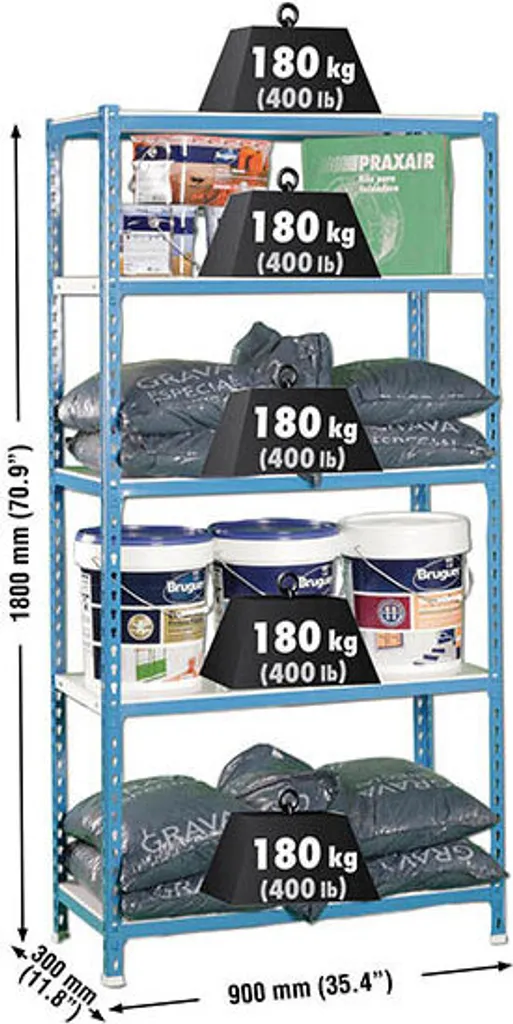 Rayonnage de Stockage Robuste pour Archives et Entrepôt 180cm Bleu Blanc