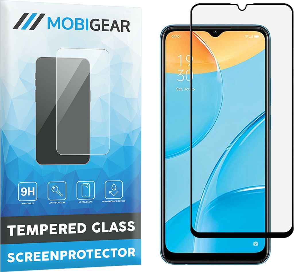 Mobigear Premium OPPO A15 Panzerglas Gehärtetes Glas Displayschutz - Hüllenfreundlich - Schwarz