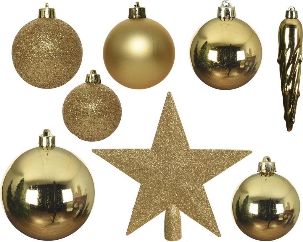 Goldenes Christbaumschmuck-Set 33-teilig, kindersicher, Produktbild 