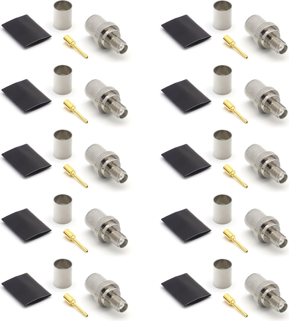 SMA Buchse Crimpverbinder für LMR400 Belden 9913 RG8, vernickelt Crimpanschluss (10er-Pack)