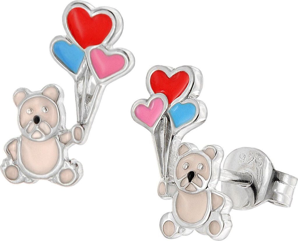 trendor 41651 Mädchen-Ohrringe Silber 925 Teddy mit Ballons