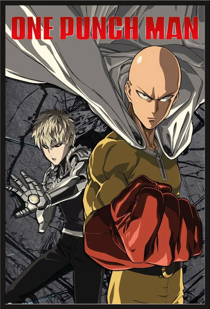 Déco murale One Punch Man Saitama Genos cadre noir pour chambre geek