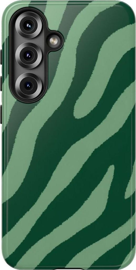 Dunkelgrüne Wellen auf hellgrünem Hintergrund – Hülle Kompatibel mit Samsung Galaxy S25