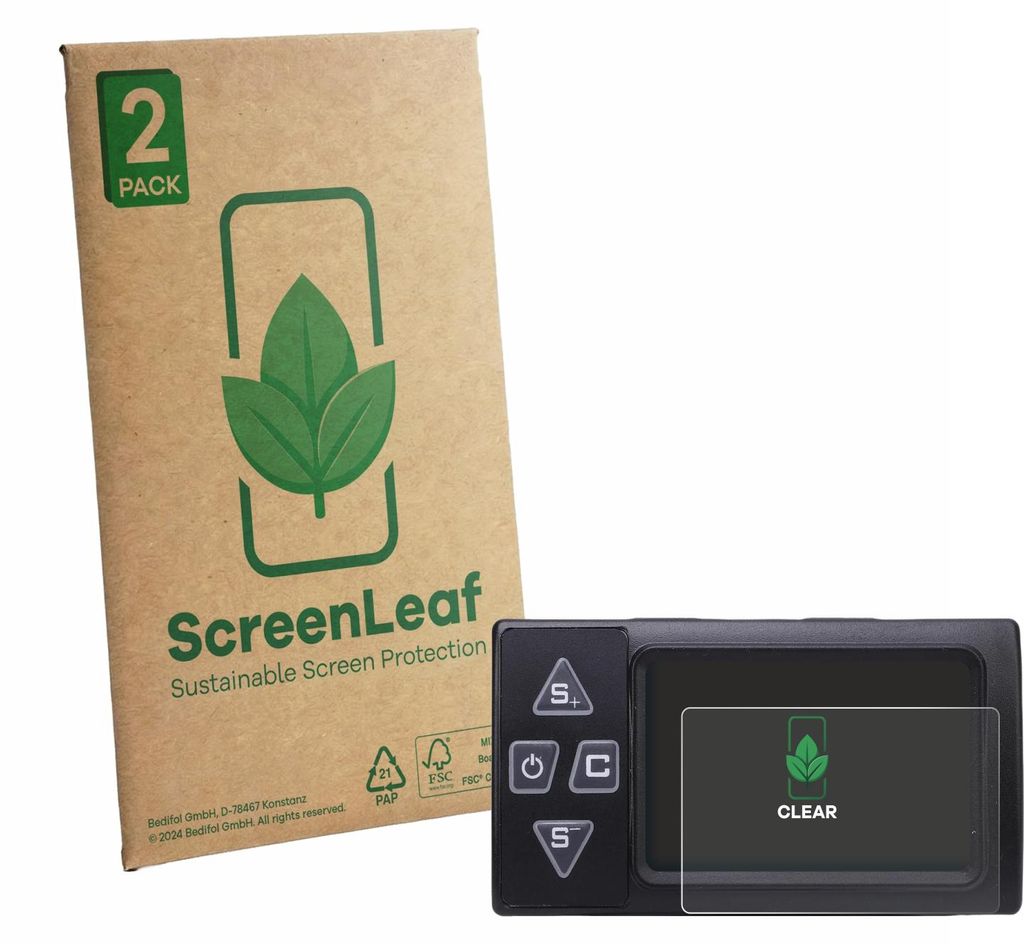 2x ScreenLeaf Schutzfolie für Buachois Bike Computer nachhaltiger Displayschutz Display Schutz Folie Klar Transparent