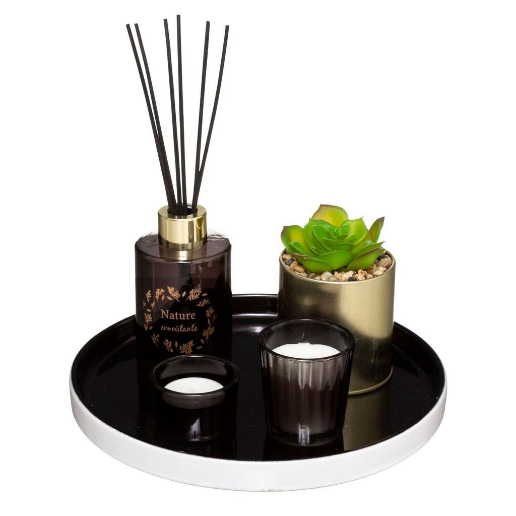 Set noir, diffuseur d'arômes et 2 bougies MERVEILLEUX, rose Image du produit 