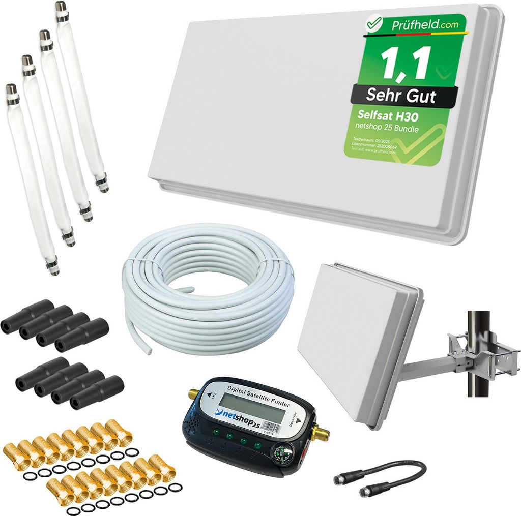 Selfsat H30D4+ Flachantenne Quad + 50m Kabel + Produktbild