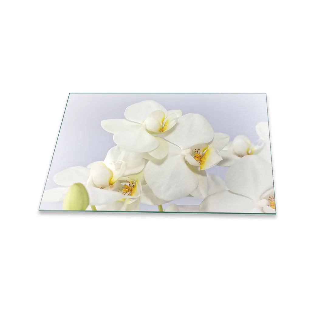 Protezione Piano Cottura 80x52 per Famiglie - Vetro Fiori Bianco