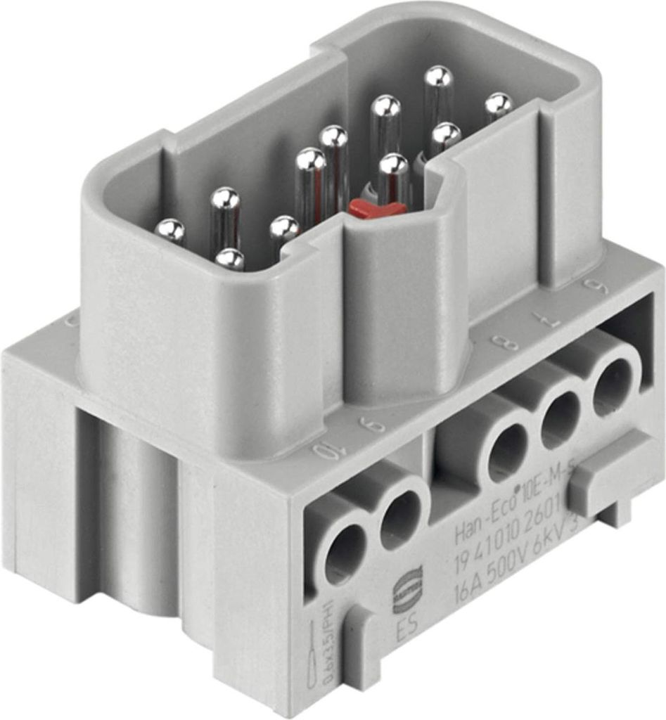 HARTING Han-Eco Mod.10E Stifteinsatz (M) Schraubanschluss, 10-polig+PE 500V, 16A - 1 Stück