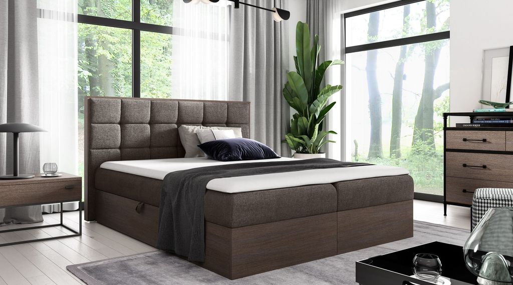 Kontinentales Bett 140x200 CHANTELLE 1 - dunkle Eiche / Braun + GRATIS Matratzenauflage
