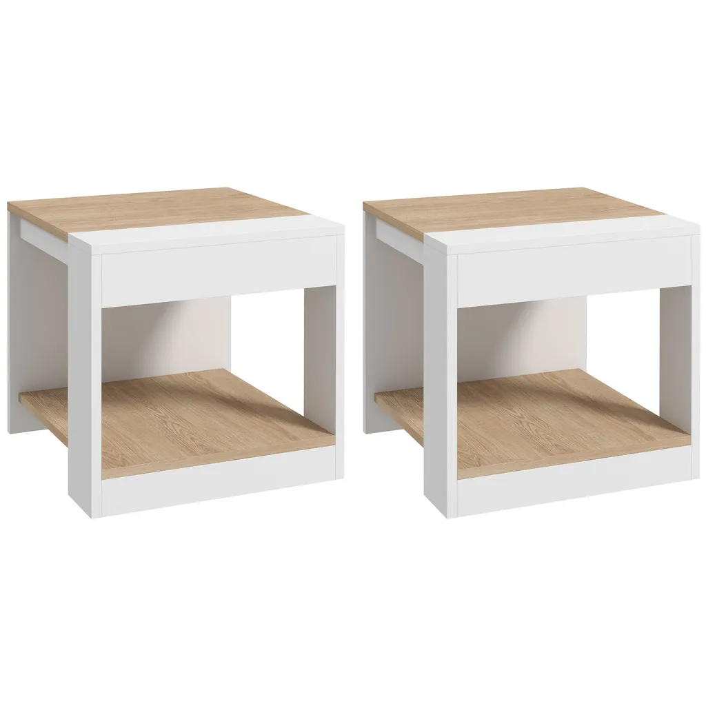 Petite Table Basse d'Appoint Carrée pour Salon et Chambre - Lot de 2