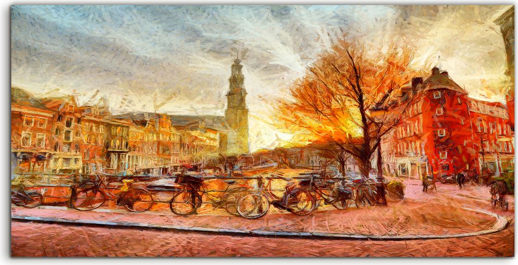 Coloray Canvas 140x70 Wandbild Leinwand Bilder Foto Amsterdam Kanal am Abend Malerei