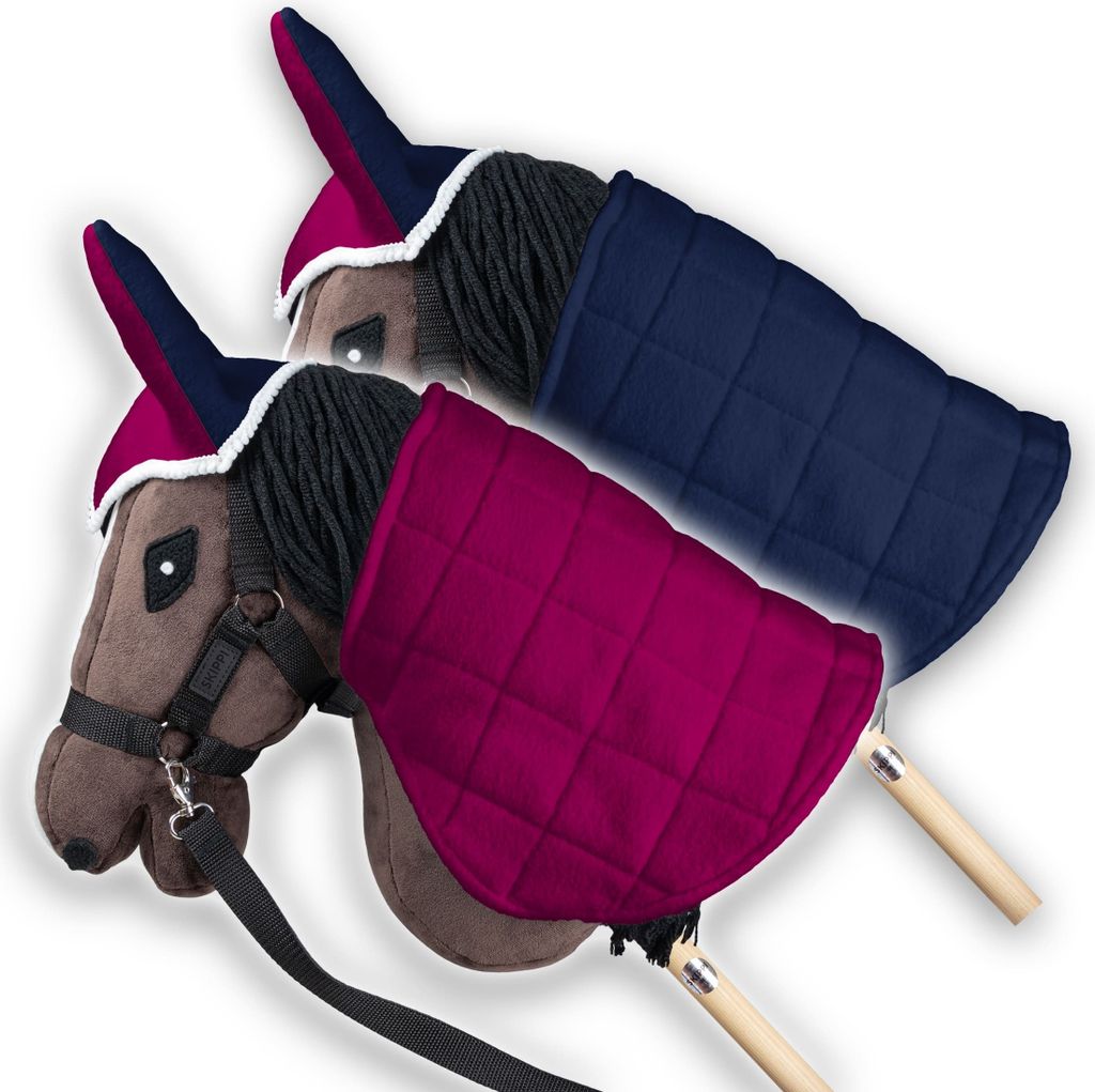 Produktbild von HKM Hobby Horse Bundle - Pferd Weiß Gescheckt, Decke + Fliegenhaube