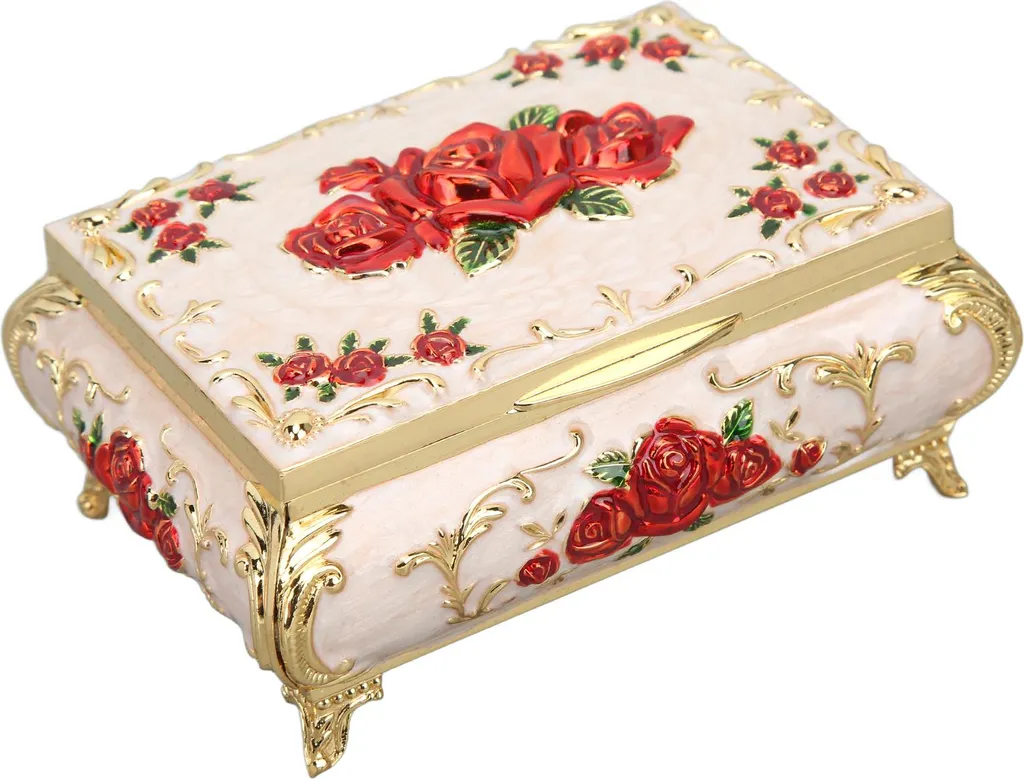 Antico portagioie, scatola decorativa rettangolare in metallo, regalo per donna, oro-bianco-rosso-rosa