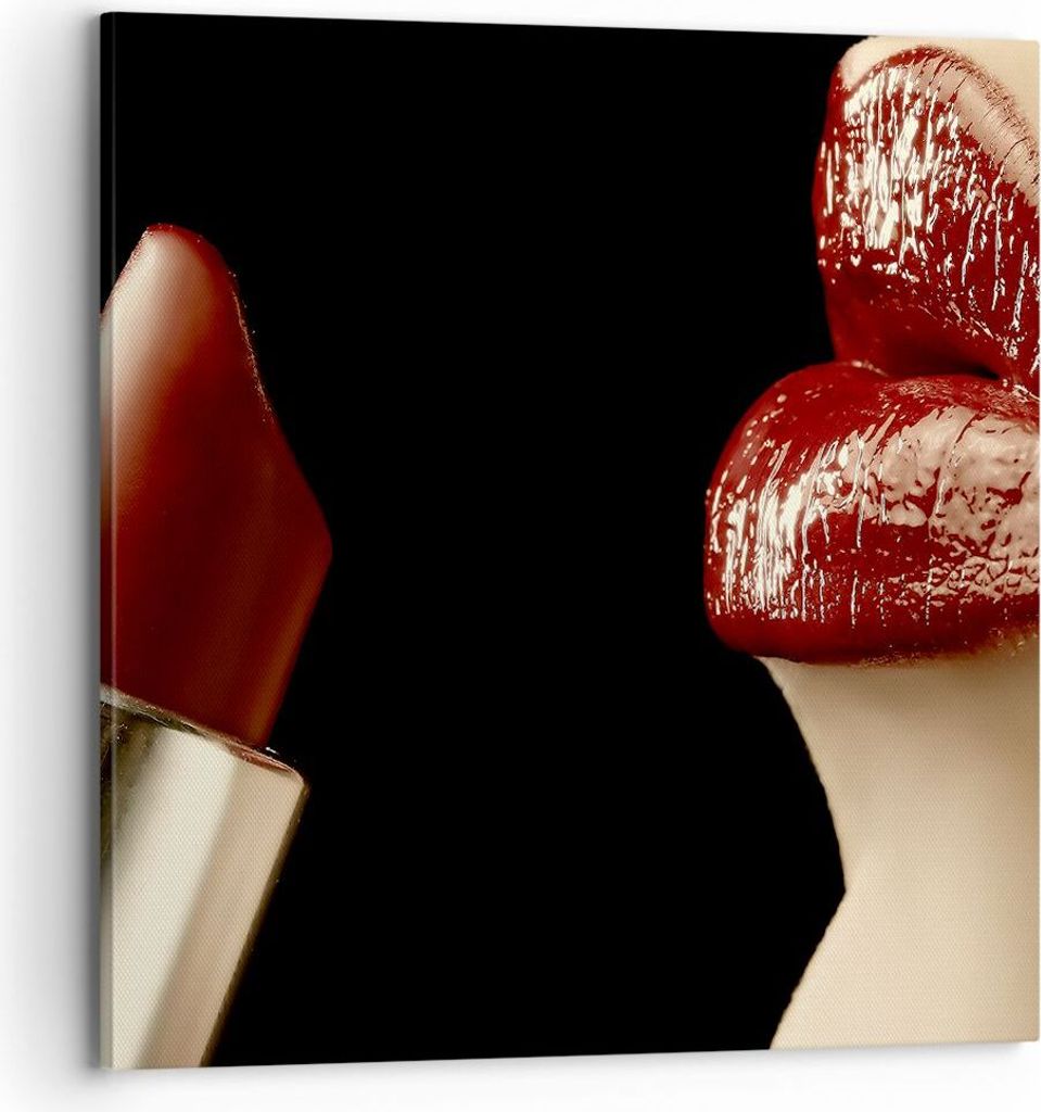 Bild auf Leinwand - Leinwandbild - Frau rote Lippen Lippenstift Gesicht - 70x70cm - Wand Bild - Wanddeko - Leinwanddruck - Bilder - Kunstdruck - Le...
