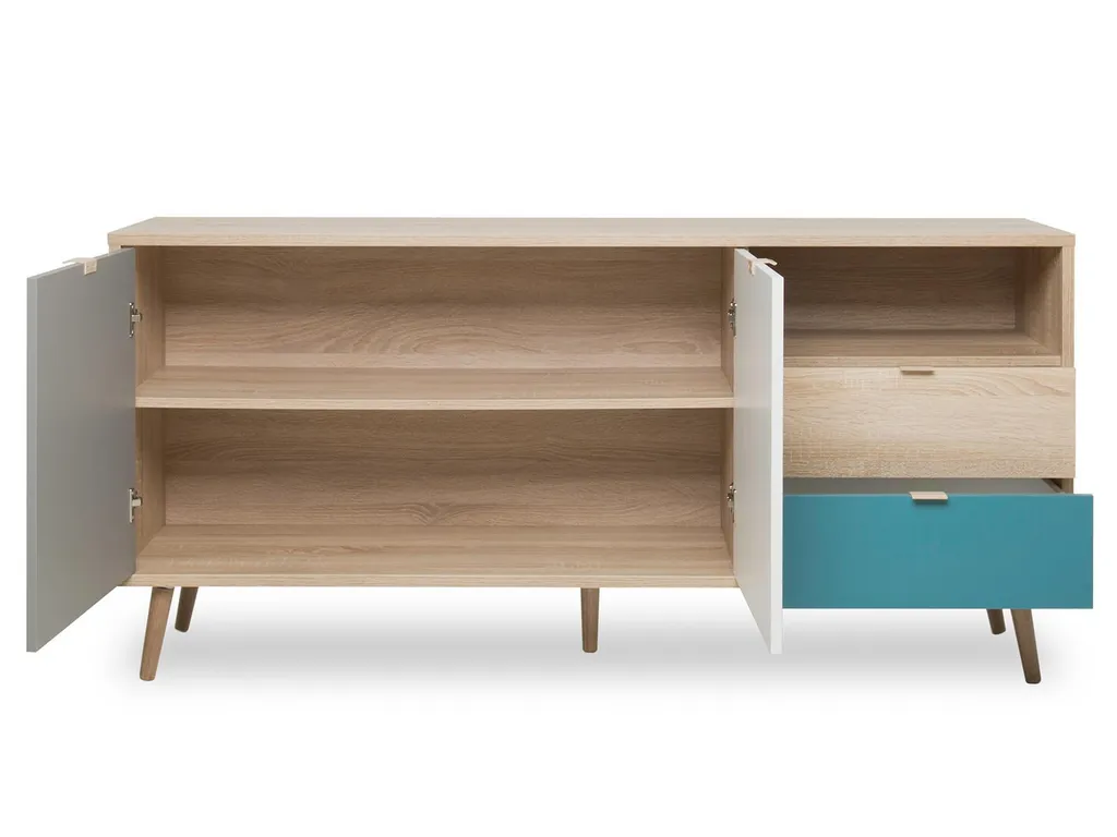 Buffet de salle à manger Visby 150x68cm - Rangement séjour chêne clair - 5