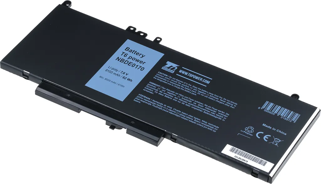 Batteria T6 Power per laptop Dell, numero di parte 451-BBUN, Li-Poly, 7,6 V, 8100 mAh (62 Wh), nero