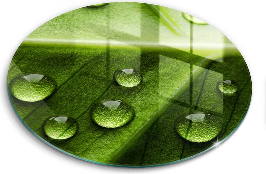 Glasschneideplatte - Herdabdeckplatte - fi40 cm -Schneidebrett - Spritzschutz - Natur Rosa und Blatt