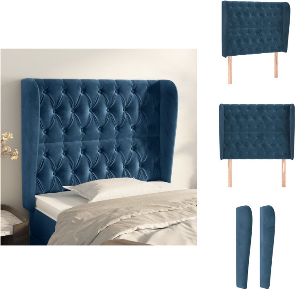 vidaXL Kopfteil mit Ohren Dunkelblau 103x23x118/128 cm Samt - Kopf- & Fußenden