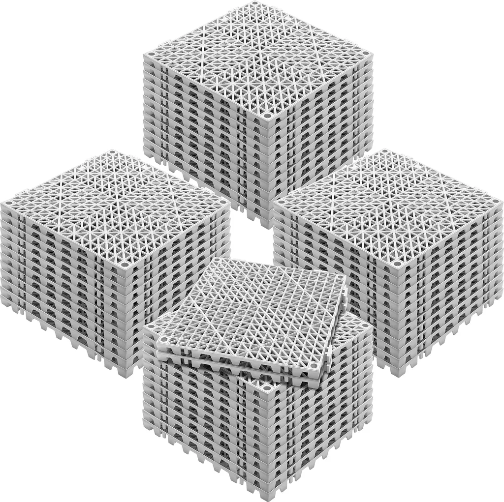 SucceBuy Dalle de Sol Grise 50 Pièces en PVC Souple Clipser 30x30 cm