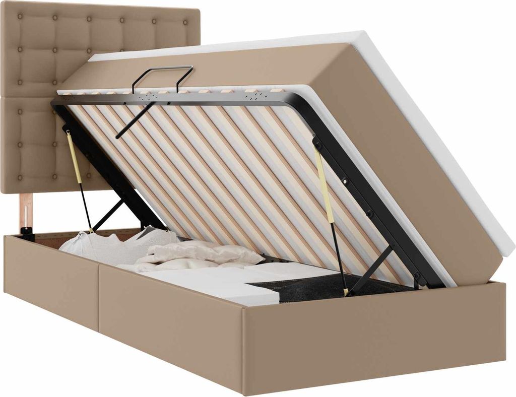 vidaXL Bett mit Stauraum und LED Cappuccino 90 x 200 cm Kunstleder