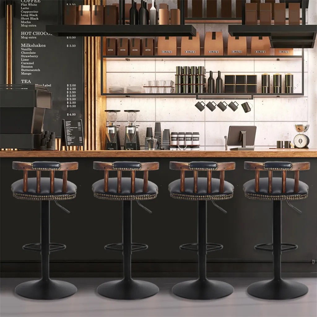 Tabouret de Bar Design Noir avec Dossier Réglable - Ensemble de 2 Pièces - 2